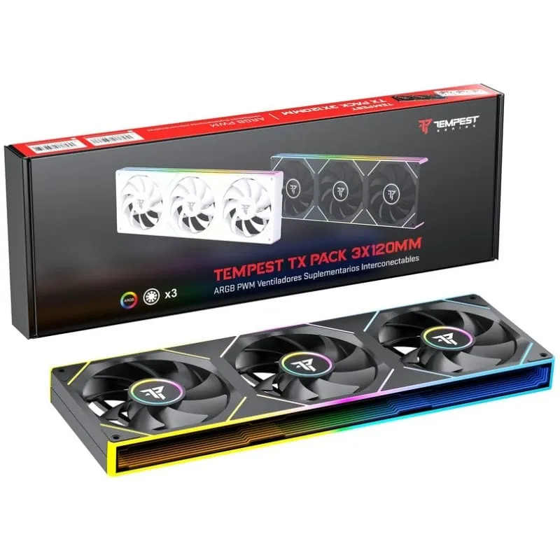 Ventilatore supplementare Tempest TX 120mm ARGB PWM 1800RPM pack 3 interconnesso nero