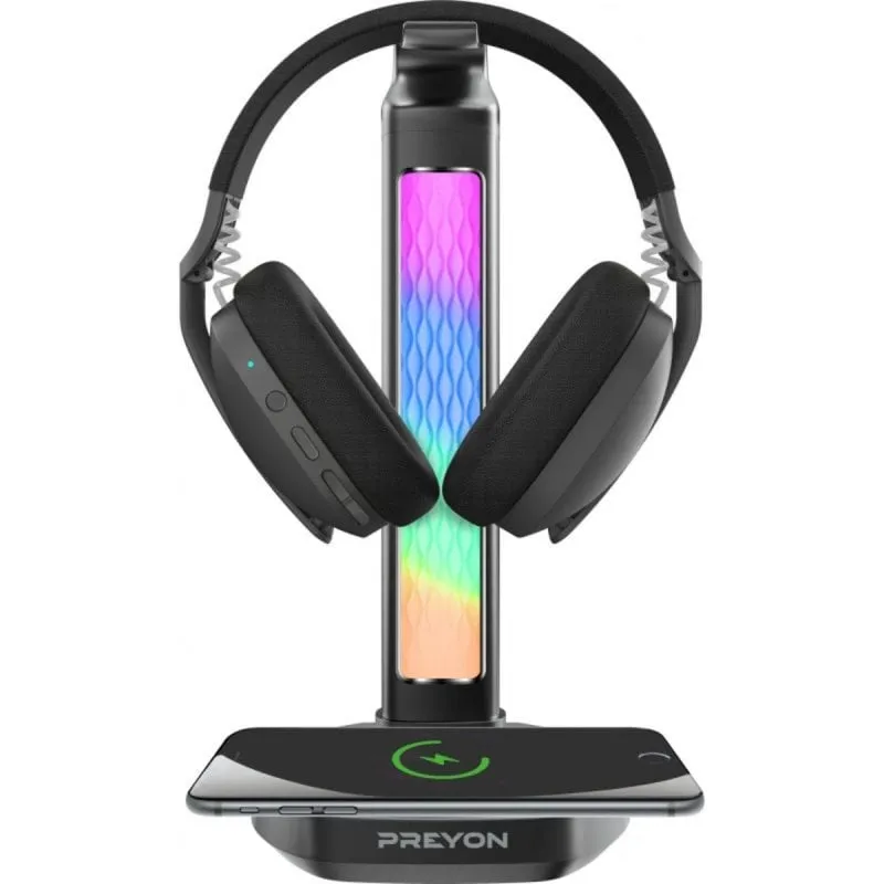 Supporto per cuffie gaming multifunzionale con ricarica wireless RGB e hub USB-C/A