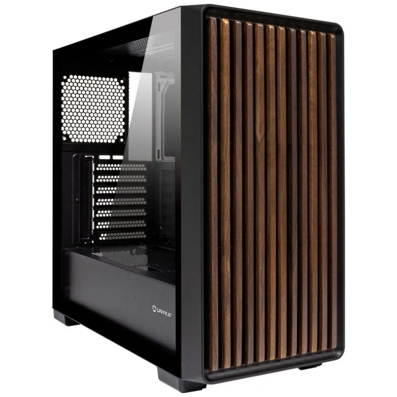 Unykach Revelat MADEIRA Black, Torre ATX, Cristallo Temperato, USB 3.0, USB Type-C Gen 2, Nero e Legno