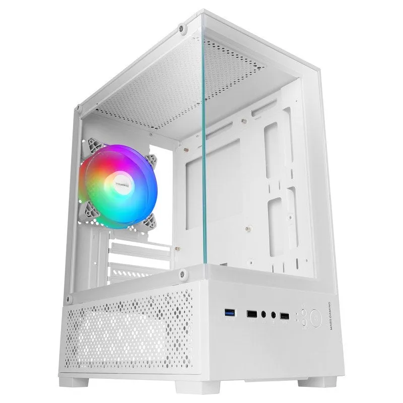 Mars Gaming MC-SE2 MicroATX Case da gioco in vetro temperato con ventola FRGB da 120 mm e doppia camera, bianco