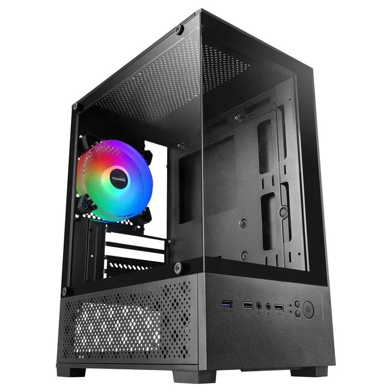 Case da gioco Mars Gaming MC-SE2 MicroATX in vetro temperato con ventola FRGB da 120 mm e doppia camera, nero