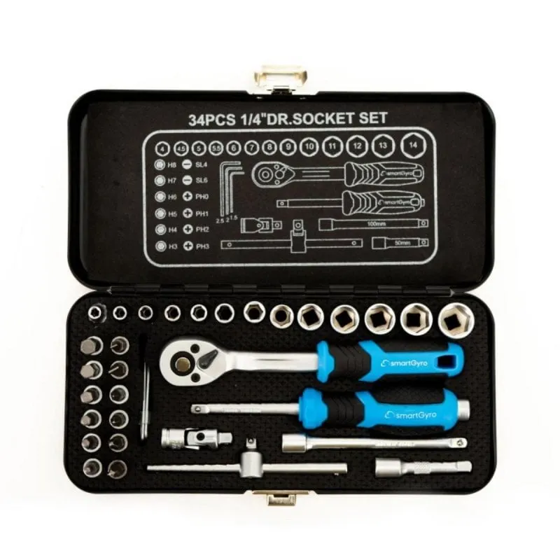 smartGyro SG27-465 Kit manutenzione set attrezzi bicicletta 34 pezzi nero blu metallico