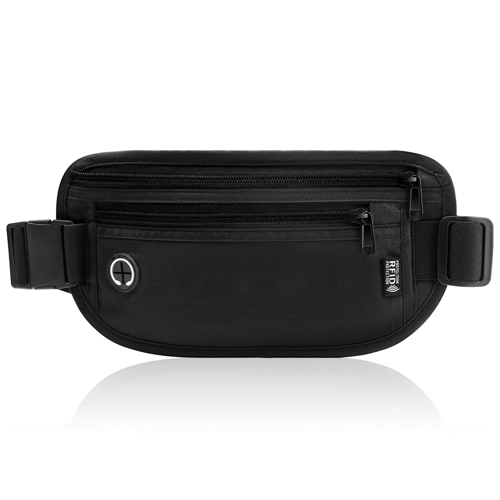 GlasFlength Marsupio da Viaggio con Blocco RFID, Cintura Portasoldi Antifurto per Uomo Donna Regolabile Sottile Borsa Sportiva per Passaporto Carte Contanti Impermeabile Cintura per Soldi (Nero)