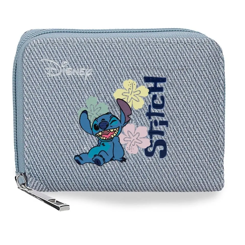 Joumma Disney Tiki Stitch Portafoglio with Denim Borsellino 12x9x2.5 cm PU e Poliestere