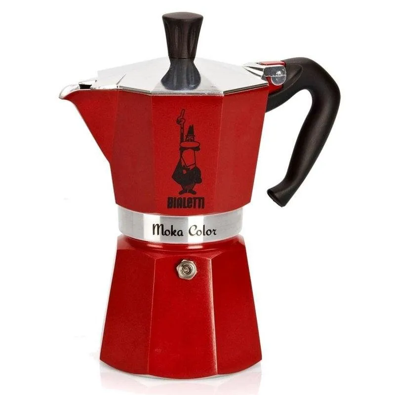 Caffettiera Moka Bialetti Moka Express 3 Tazze Alluminio Rossa Valvola Sicurezza