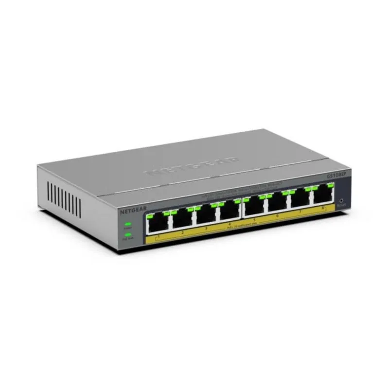 Switch Managed L2/L3 8 Porte Gigabit Ethernet con PoE+ e QoS Avanzato GS108EP