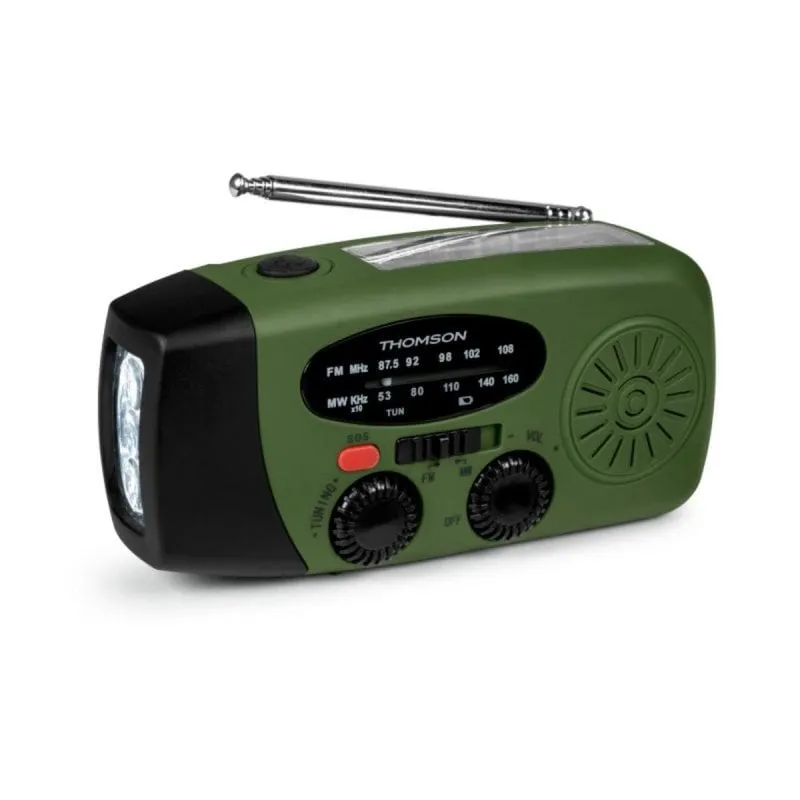 Radio portatile multifunzione Thomson RT260 verde con batteria 2000mAh, energia solare e manovella