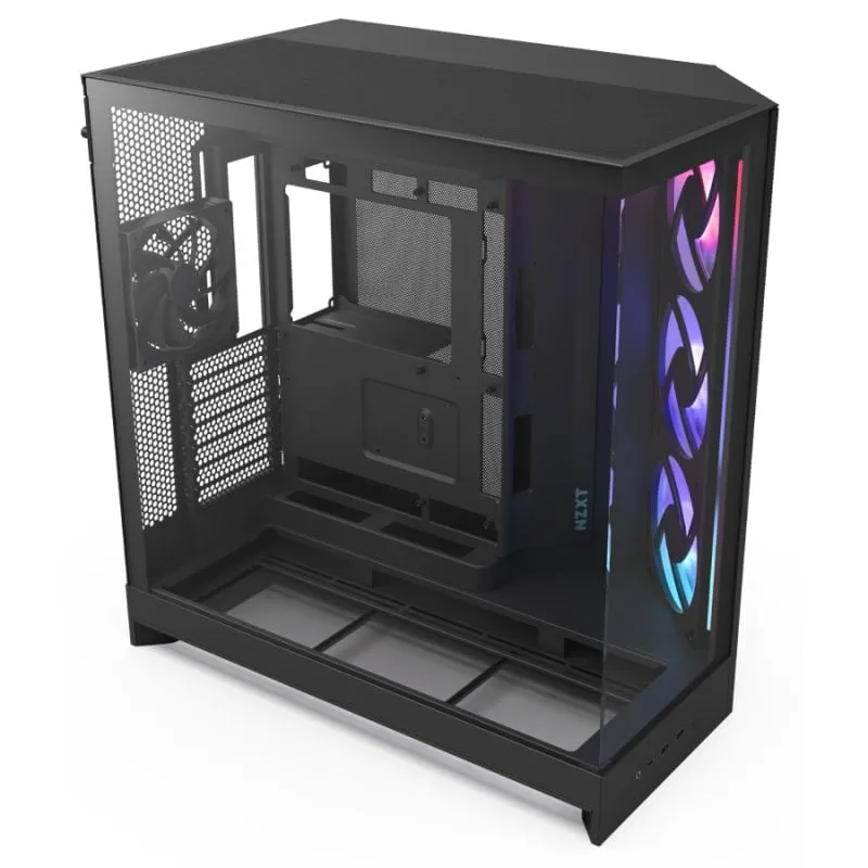NZXT H9 Flow RGB Midi Tower Nero, Supporto ATX, EATX, Micro ATX, Mini-ITX, Vetri Temperati, RGB, Raffreddamento Avanzato