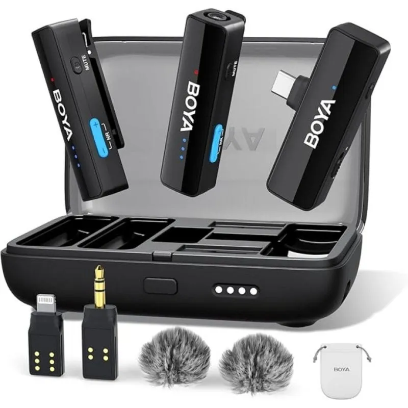 Microfono BOYA BOYALINK 2 wireless USB-C Lightning omnidirezionale cancellazione rumore 2 livelli