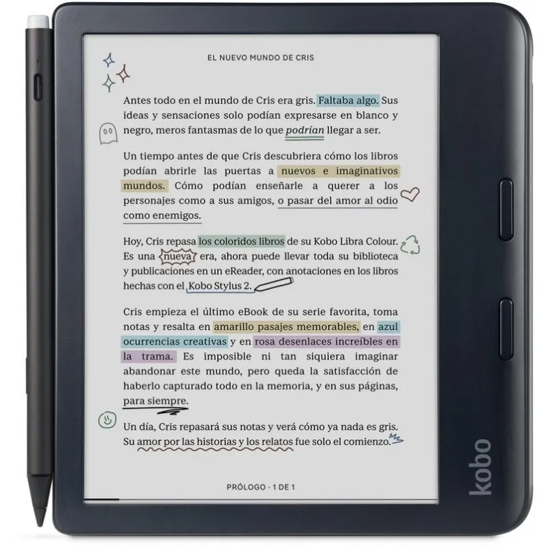 Libro Elettronico Kobo Libra Colour 7" Wi-Fi Bluetooth USB-C impermeabile stylus