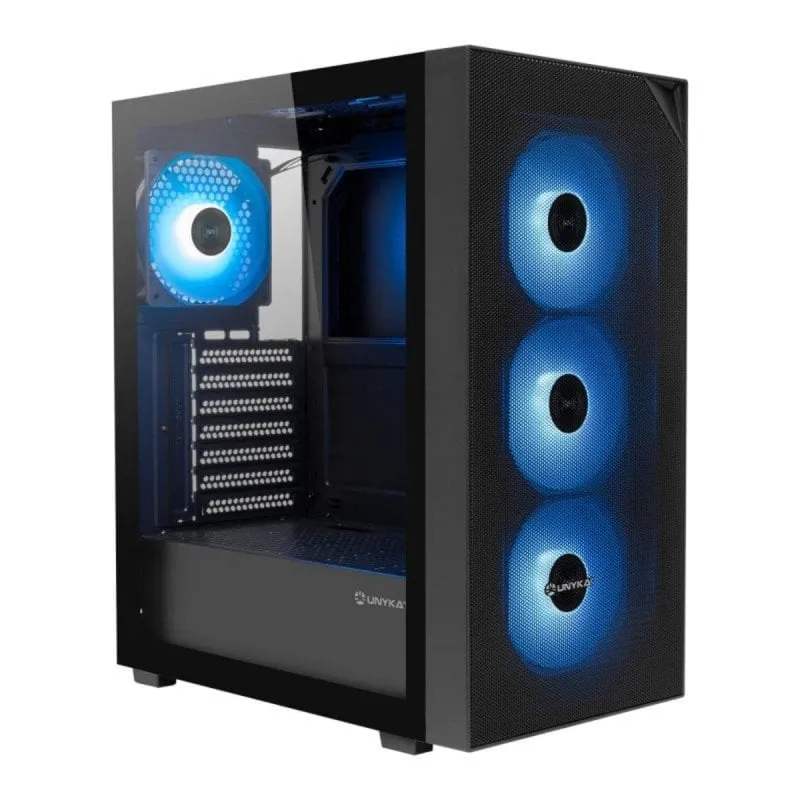 UNYKAch Revelat Mesh Compact Edition ATX Case, Nero, 4x Ventole ARGB, Vetro Temperato, Compatibile ATX/Micro ATX/ITX, Filtro Antipolvere, Pannello Superiore con USB 3.0/2.0, Supporto GPU fino a 340 mm