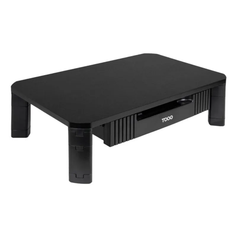 TooQ Soporte Elevatore Multiuso con Cassetto per Monitor/Portatile, MDF Nero, 480x300x130 mm, 20 kg