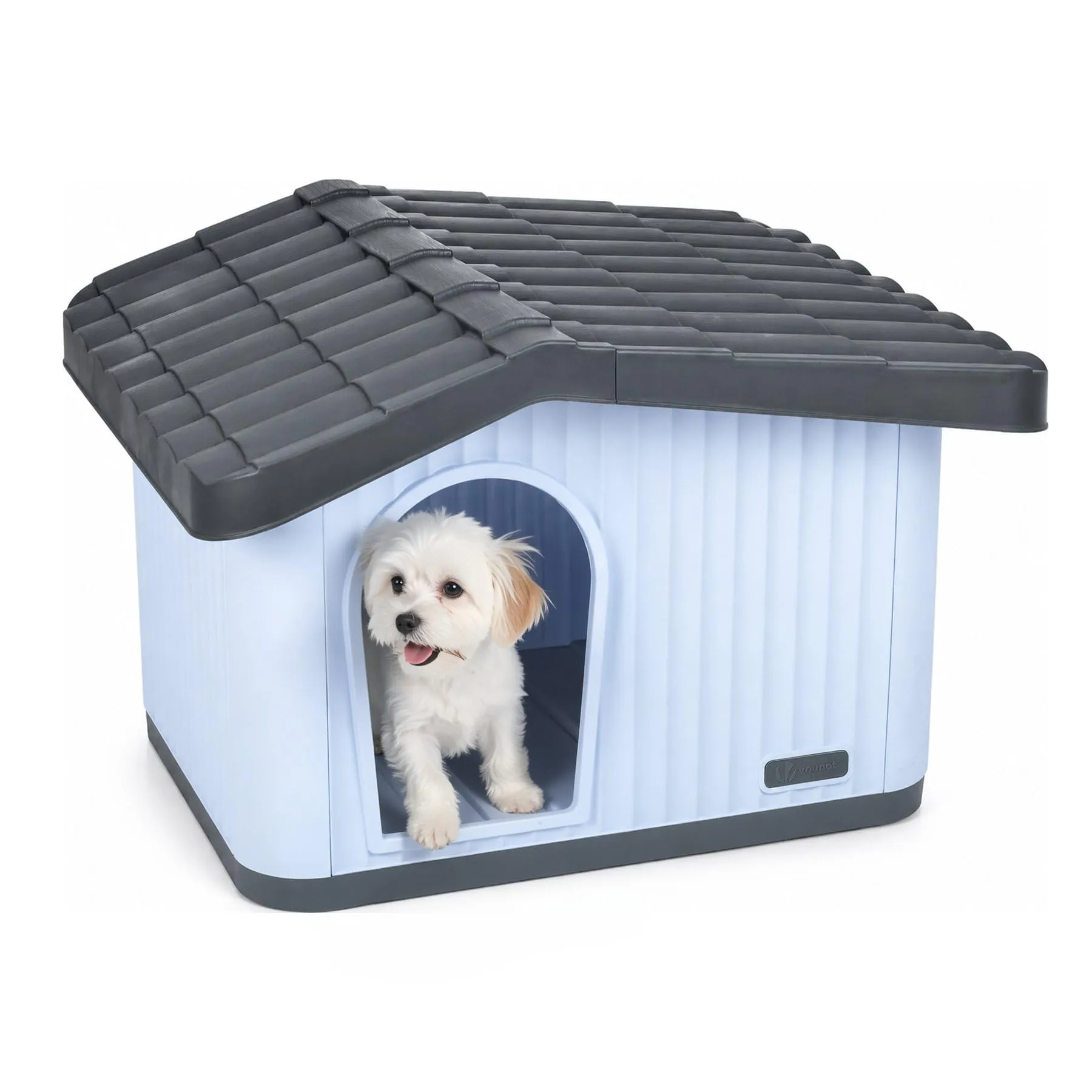 VOUNOT® Cuccia per Gatti e Cani Tetto Inclinato 60x51x41 cm, Bianco/Grigio