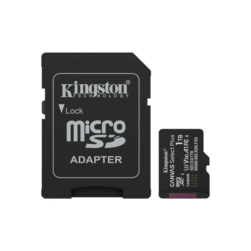Kingston Canvas Select Plus 1TB microSDXC 150 MB/s Classe 10 UHS-I V30 A1 con adattatore SD