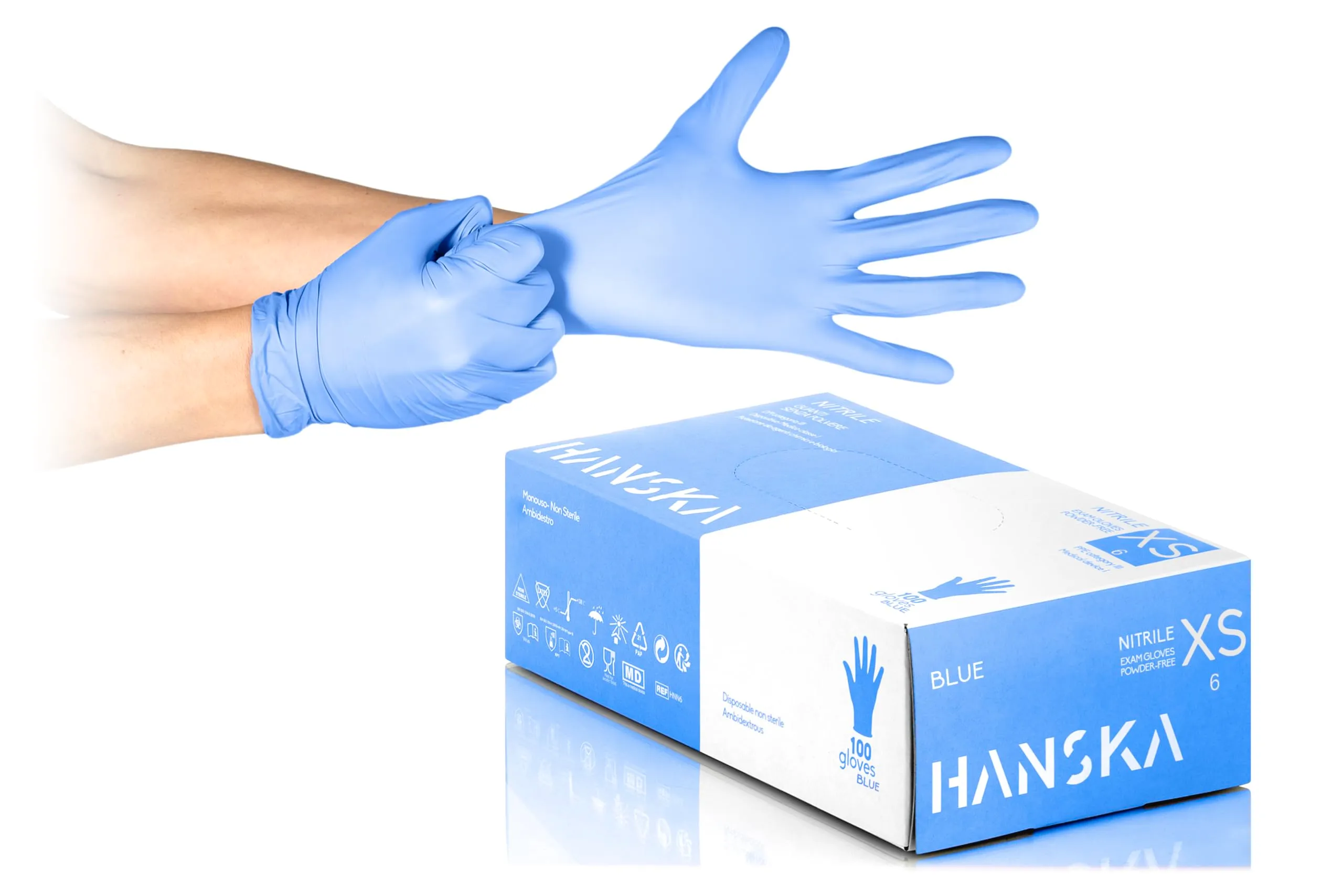 HANSKA 100 Guanti Monouso Nitrile Blu, XS