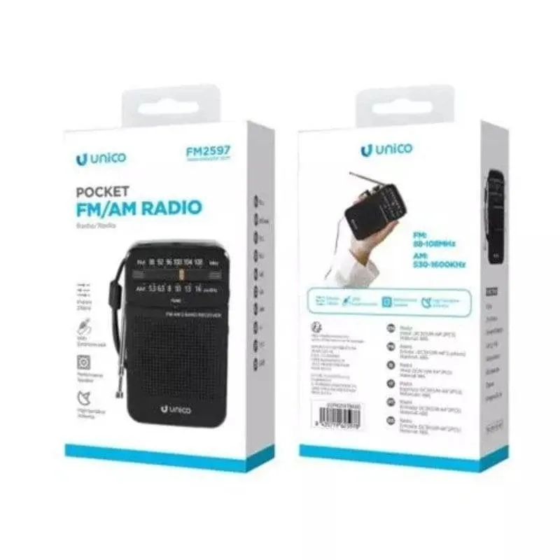 Radio Portatile FM/AM Unico Nero con Sintonizzatore Analogico e Jack 3,5 mm