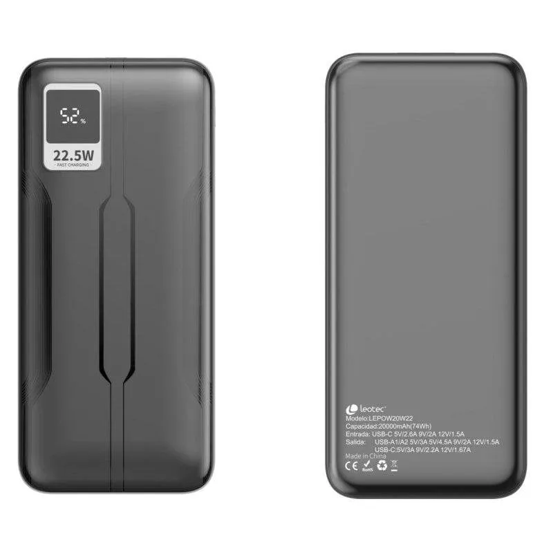 Stazione di energia Leotec LEPOW20W22K 74Wh 3 porte USB Batteria LiPo Schermo LCD