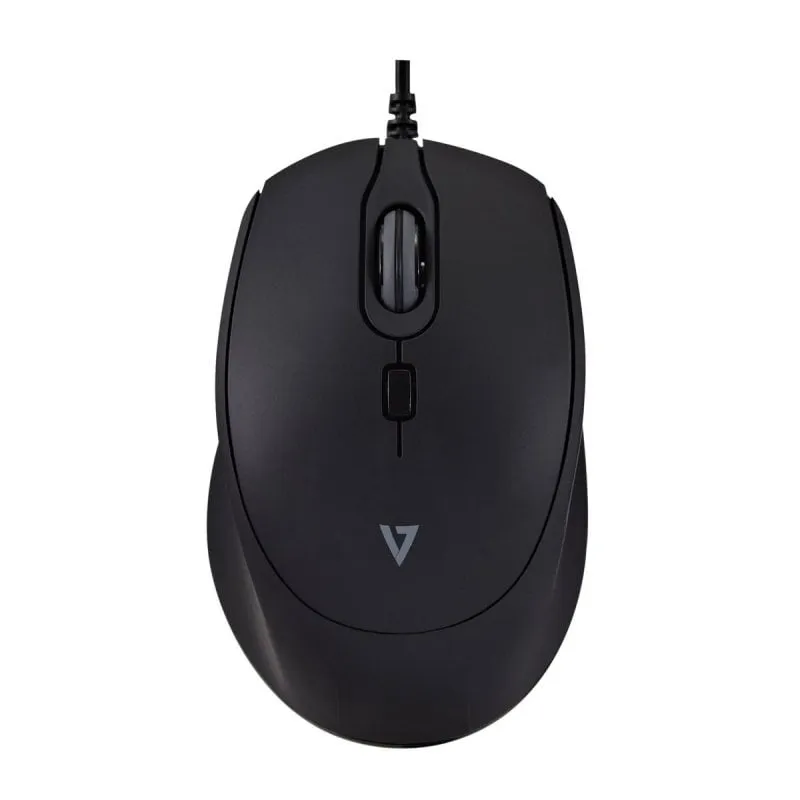 Mouse V7 MU350 USB cablato 2500 DPI nero silenzioso ambidestro impugnature in gomma
