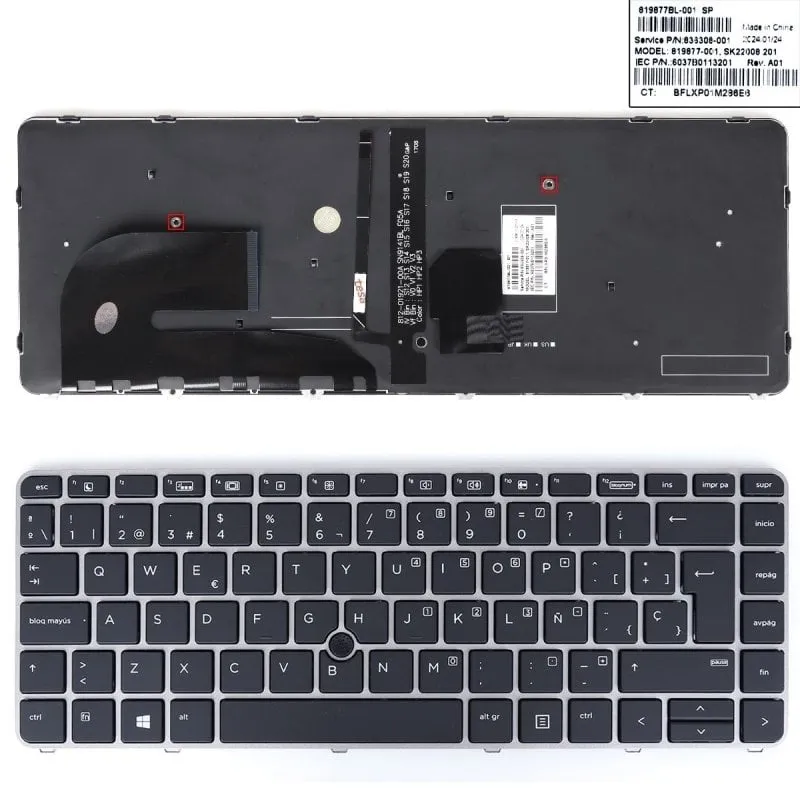 Tastiera portatile retroilluminata per Hp 840 G3 745 G3 848 G3 840 G4 745 G4 Zbook 12-0155c-dz01-k19 Argento