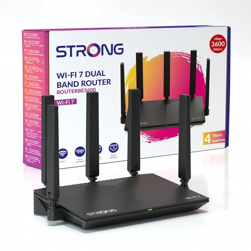Router Strong ROUTERBE3600 WIFI7 WiFi 7 3600 Mbit/s Doppia Banda 2.5 Gigabit Antenne Esterne USB
