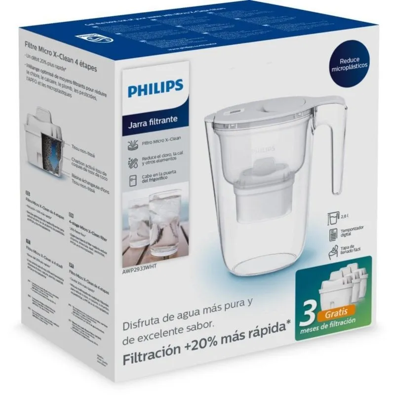 Jarra filtrante Philips AWP2933WHT3 Microclean X 3 cartucce display ergonomica