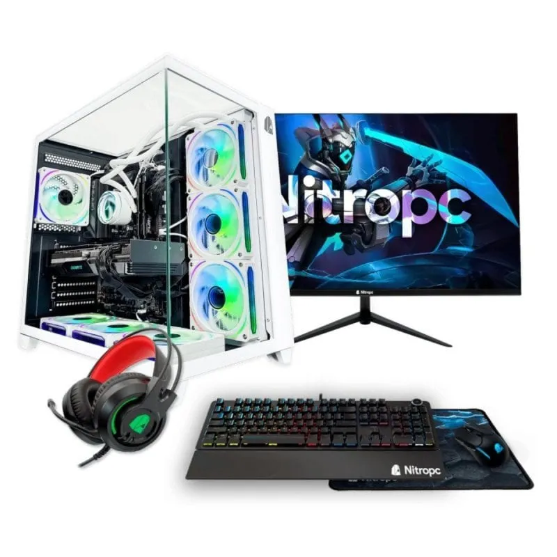 PC Sobremesa Nitropc Pack Gold Plus V2 AMD Ryzen 7 5800X 32GB 2TB M.2 RTX 5060 Monitor 24" Windows 11 Bianco