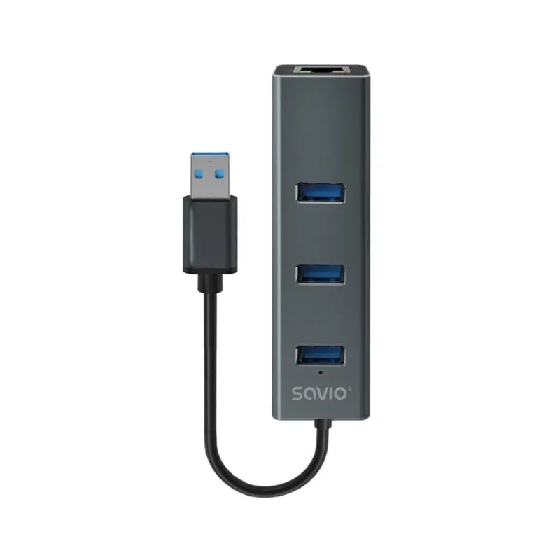 Hub Savio 3 porte 5 Gbps modello AK-58 con adattatore RJ-45 Gigabit Ethernet