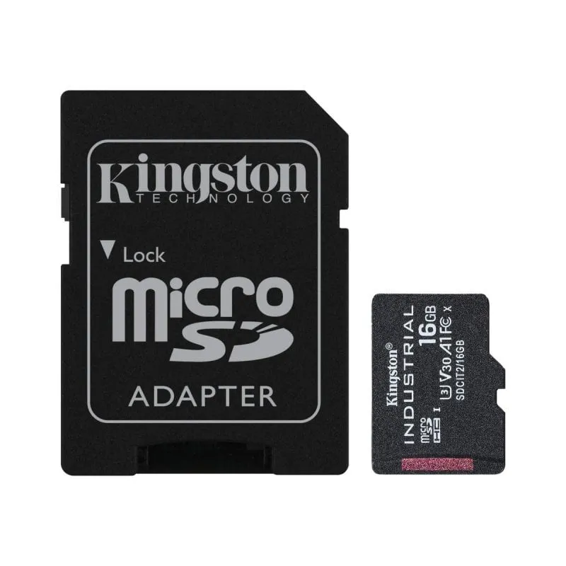 Scheda MicroSDHC Kingston Industrial 16GB UHS-I U3 V30 A1 adattatore SD