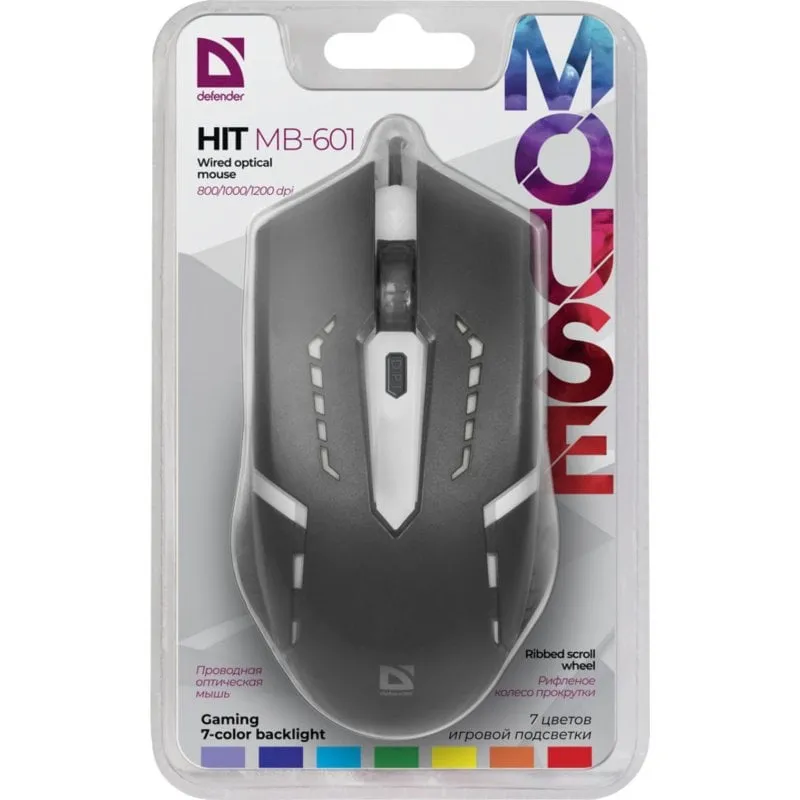 Mouse Defender HIT MB-601 USB 1200DPI Nero RGB Ambidestro Gaming