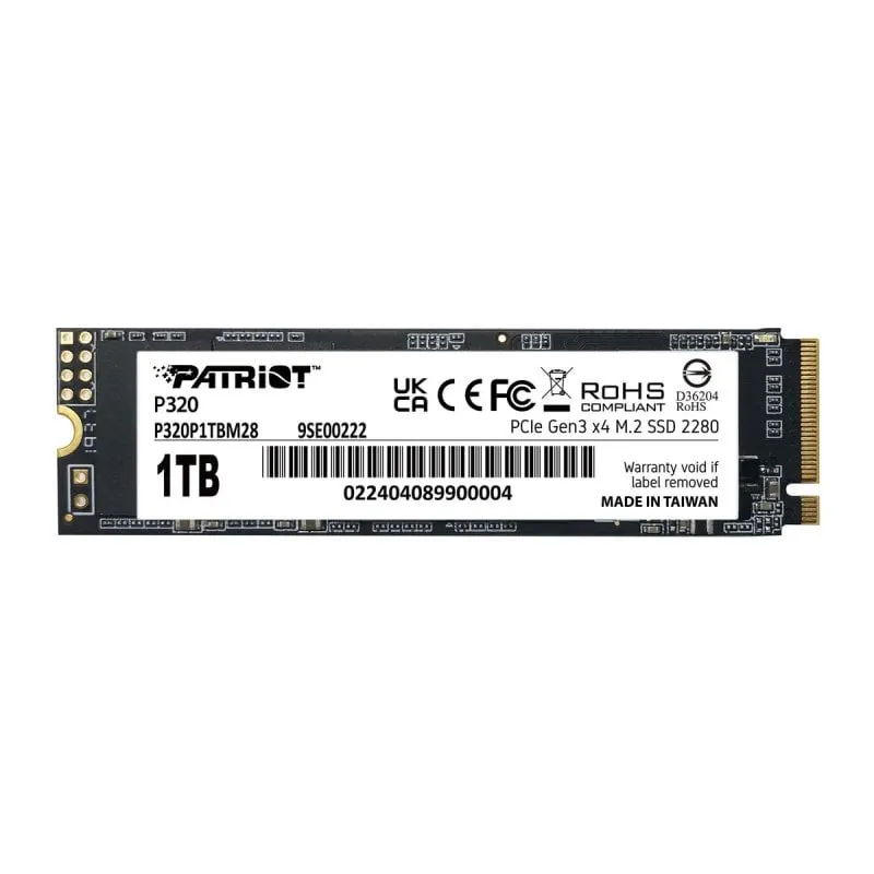 Disco Duro Patriot P320 1TB M.2 NVMe PCIe 3.0 3000MB/s Lettura