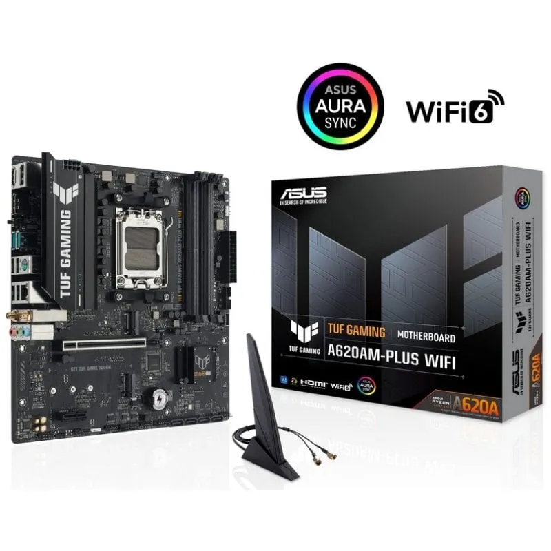 Schede Madri ASUS TUF GAMING A620AM-PLUS WIFI AMD A620A AM5 DDR5 Micro ATX WiFi 6 Bluetooth PCIe 4.0 RGB RAID
