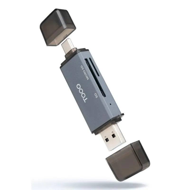 Lettore di schede TooQ TQR-3001G SD TF USB-C 3.0 USB-A Alluminio Grigio