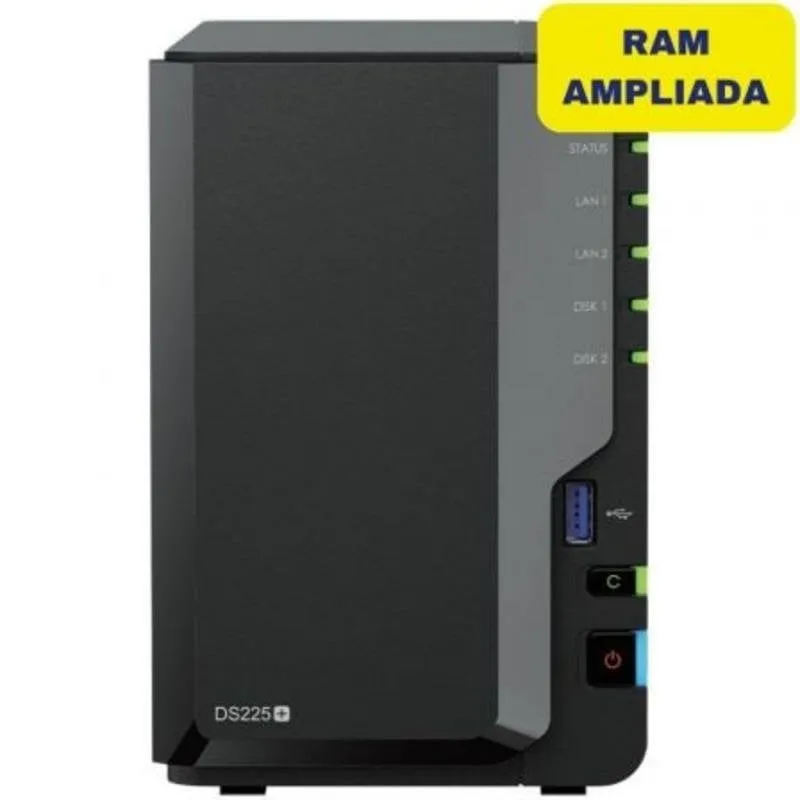 NAS Synology DS225+ 2 Bay 6GB DDR4 SATA Torre 2.5GbE RAID Hot Swap