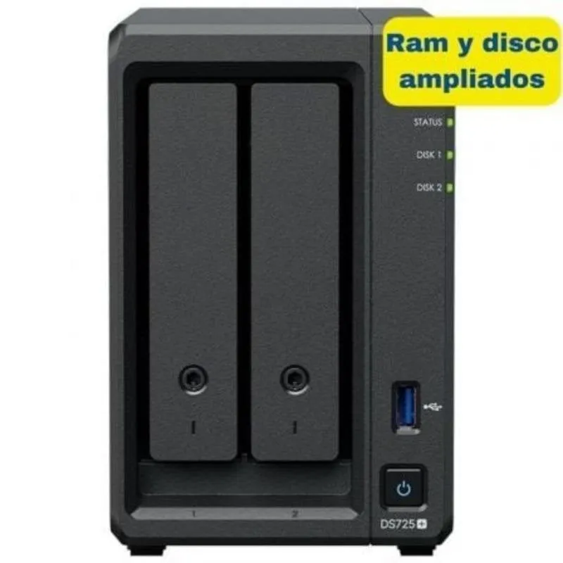 NAS Synology DS725+ 8TB 2-Bay Gigabit 2.5GbE DDR4 ECC Torre NVMe Cache