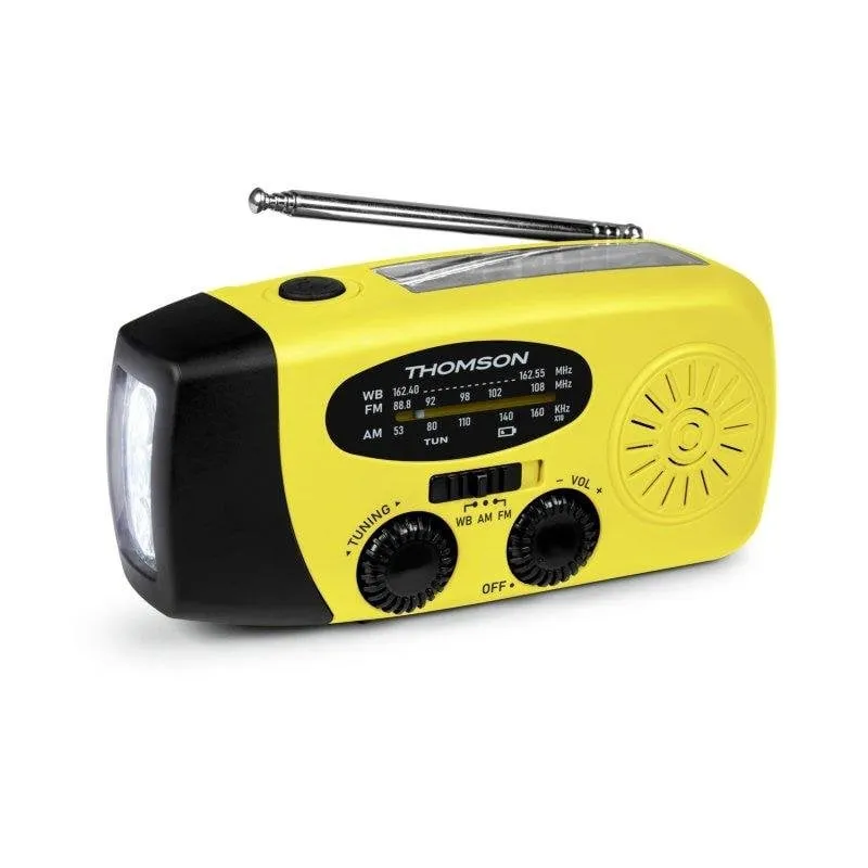 Thomson RT260Y Radio Solare di Emergenza FM/AM con Manovella, Torcia LED, Powerbank 2000mAh e Funzione SOS