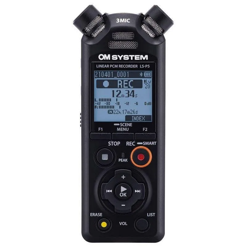 Registratore OM SYSTEM LS-P5 wireless Bluetooth con tre microfoni direzionali PCM