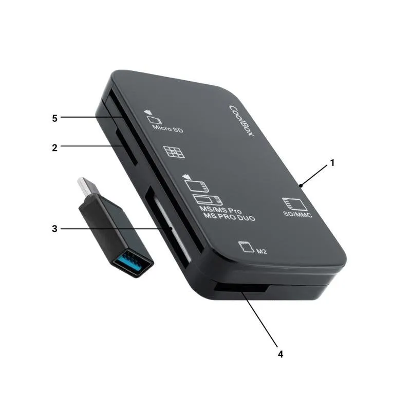 Lettore di schede CoolBox COO-CRE-4AC USB-A con adattatore USB-C compatto