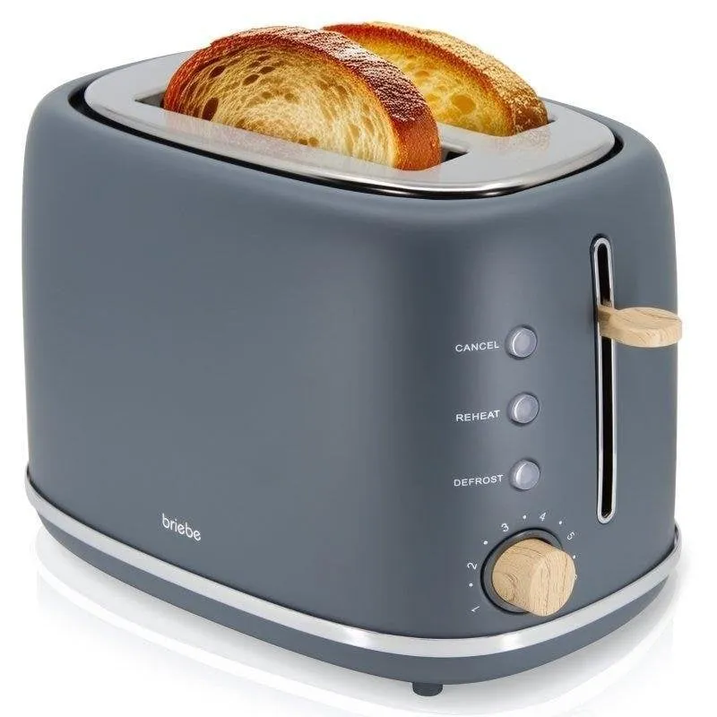 Tostapane Briebe TA1166GRY 2 fessure larghe 870 W 6 livelli scongelamento riscaldamento grigio opaco