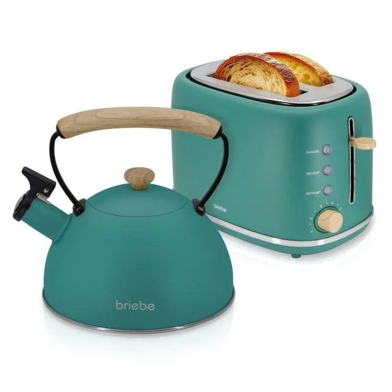 Set elettrodomestico Briebe SKT1177GRE Tostapane 2 Fette e Bollitore 2,3L Verde legno