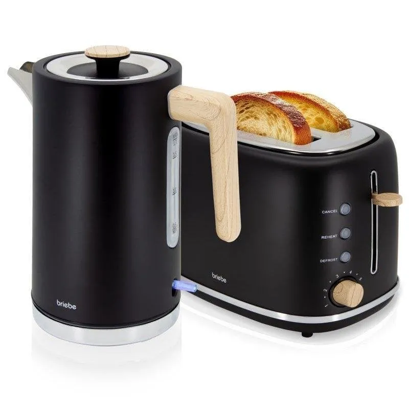 Tostapane Briebe SKT1167BLK 2 fessure larghe 870 W 6 livelli e bollitore 1,7 L nero