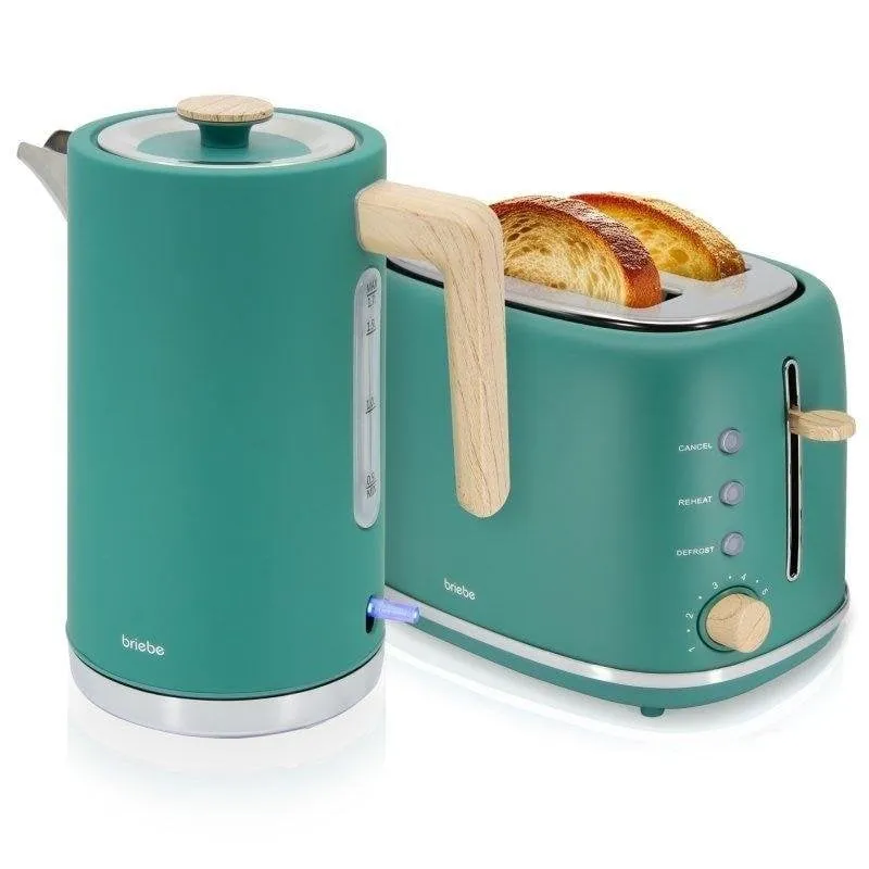 Tostapane Briebe SKT1167GRE Nordic 2 fessure larghe 870 W 6 livelli e bollitore verde opaco
