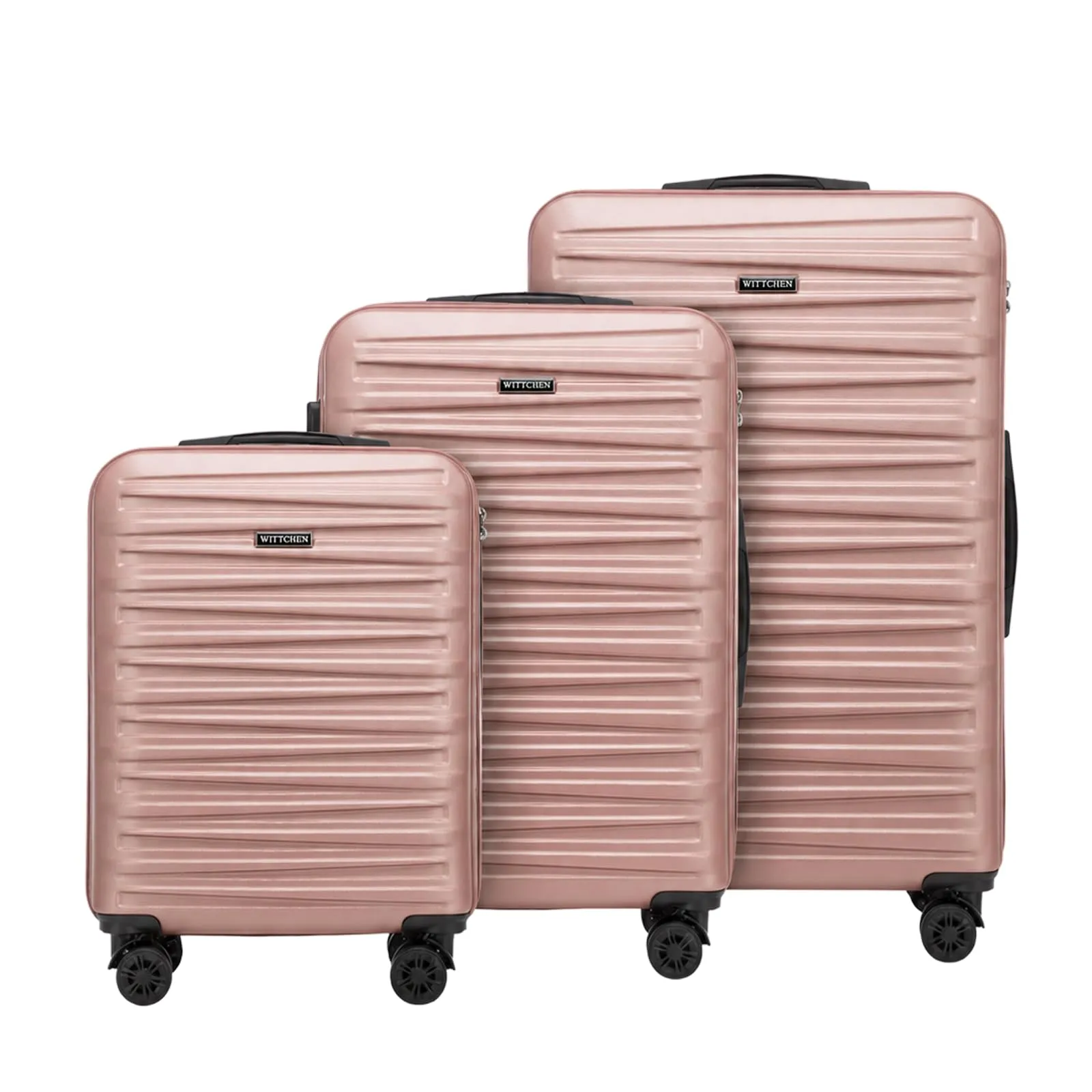 WITTCHEN Skyspeed Line Set di 3 valigie Valigia da viaggio Rolling Trolley Bagaglio a mano Set di valigie rigide in ABS con serratura a combinazione Manico telescopico 4 ruote Rosa Chiaro