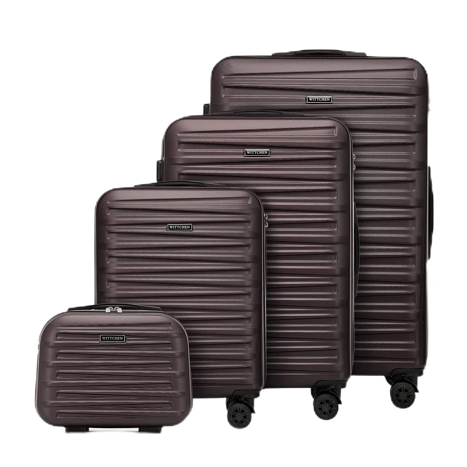 WITTCHEN Skyspeed Line Set di 4 valigie con custodia per cosmetici Valigia da viaggio trolley bagaglio a mano valigia rigida ABS chiusura a combinazione manico telescopico 4 ruote Marrone scuro