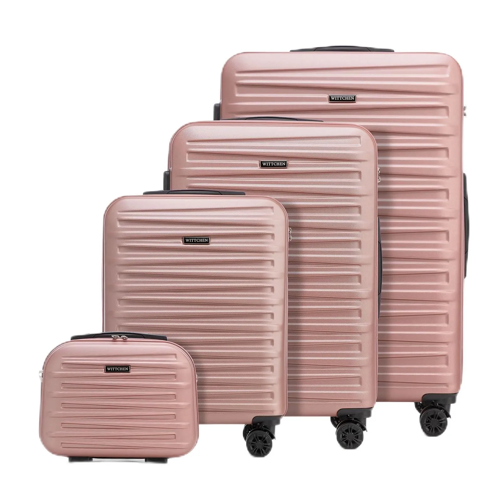 WITTCHEN Skyspeed Line Set di 4 valigie con custodia per cosmetici Valigia da viaggio trolley bagaglio a mano valigia rigida ABS chiusura a combinazione manico telescopico 4 ruote Rosa Chiaro