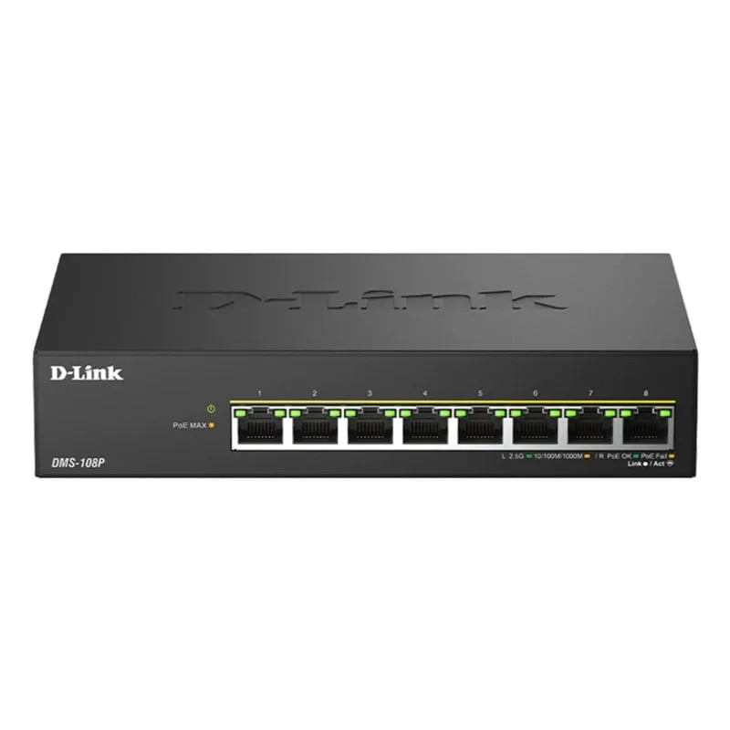 Switch D-Link DMS-108P/E 8 Porte 2.5G PoE Unmanaged Metal Fanless
