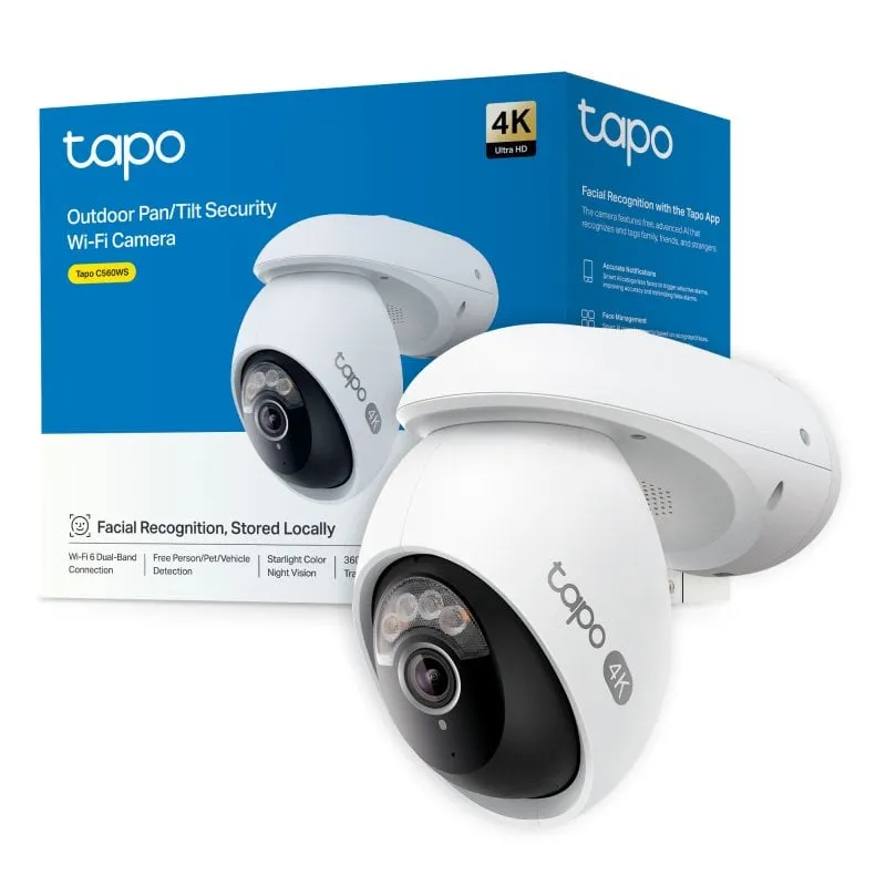 Videocamere di sorveglianza TP-Link Tapo TC46 4K Visione Notturna Interno ed Esterno Rilevamento IA Controllo Vocale Allarme Audio Bidirezionale
