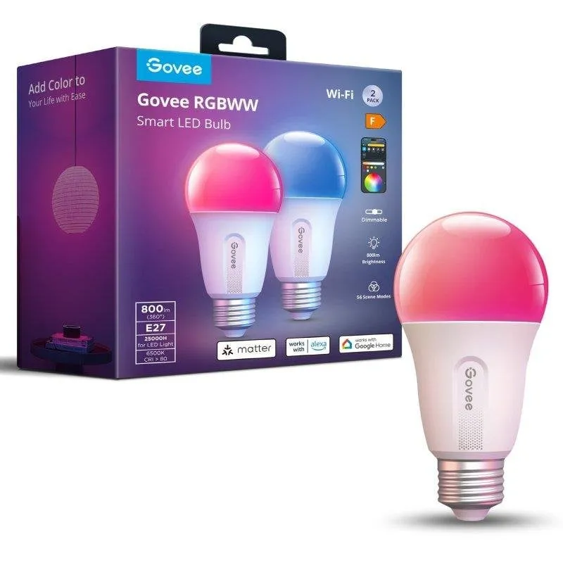 Bulb LED Smart Govee RGBWW E27 800lm WiFi & Bluetooth (2 Pack)