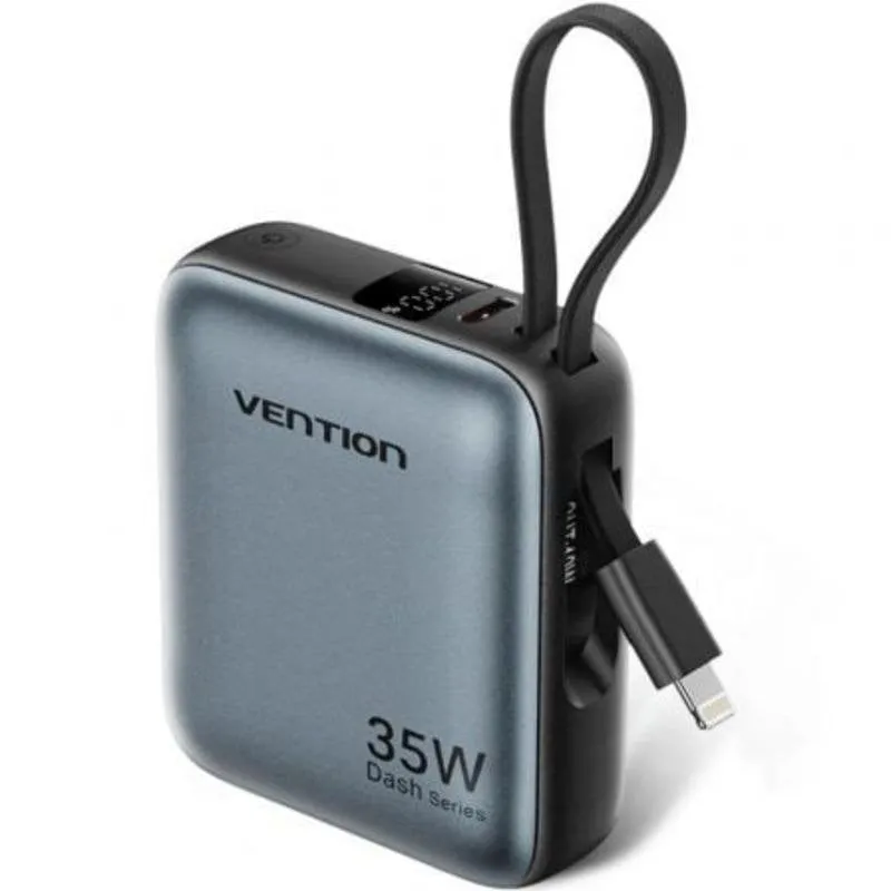 Powerbank Vention FHFN0 10000mAh 35W USB-C Lightning Cavi Integrati Grigio
