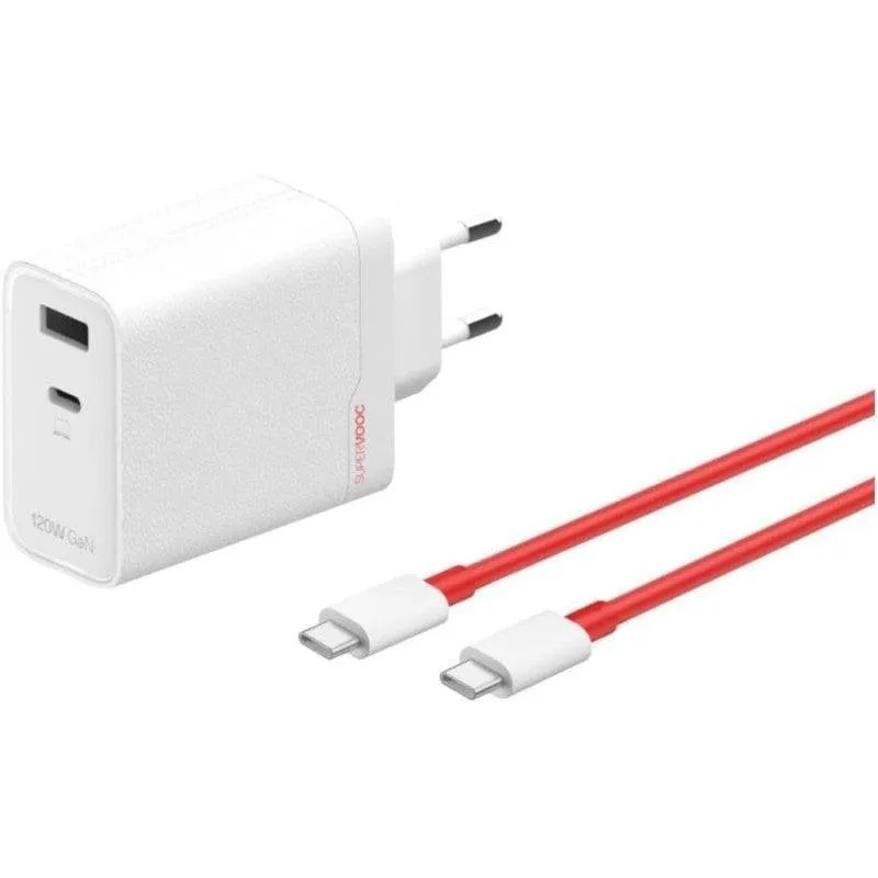 Caricatore OnePlus 120W Dual Port ricarica rapida con cavo USB-C Bianco