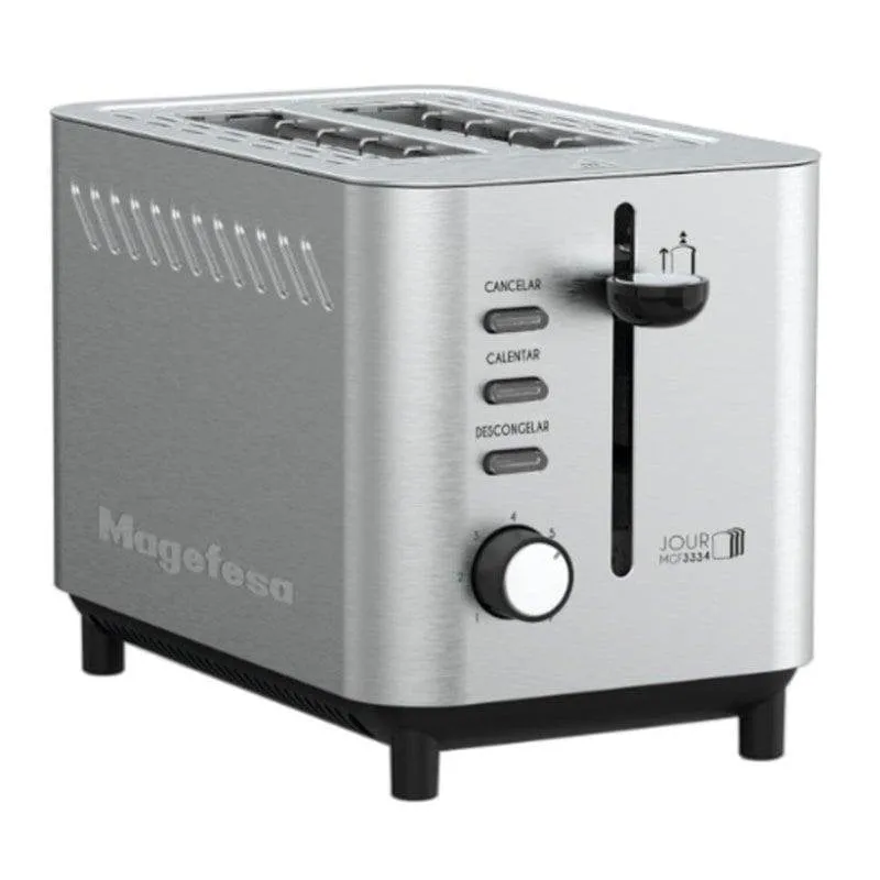 Tostapane Magefesa Jour 2 fessure larghe 820 W 7 livelli Scongelamento Raccoglibriciole Nero e acciaio inox